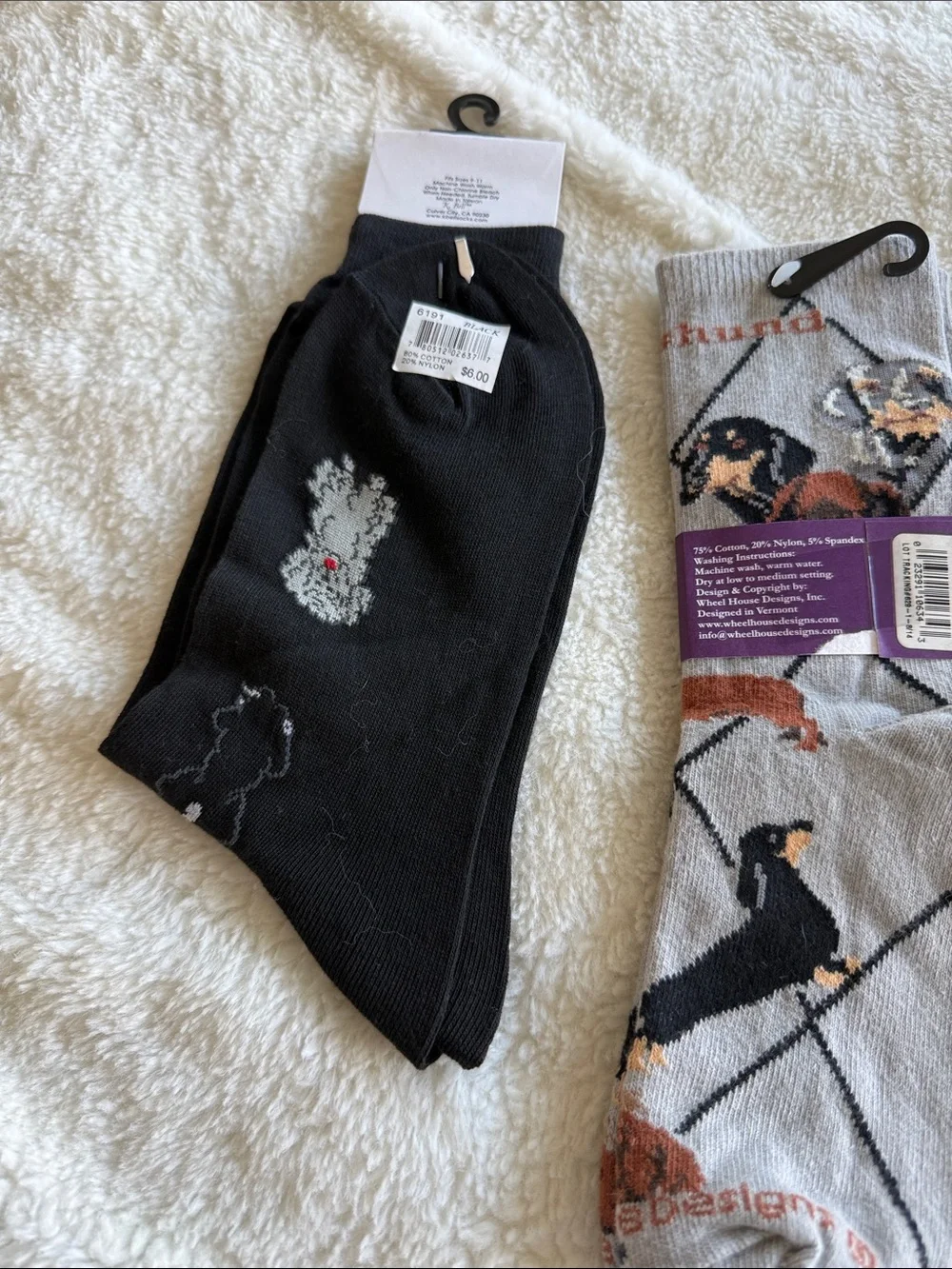 Dog Novelty Crew Socks - Black & Light Gray